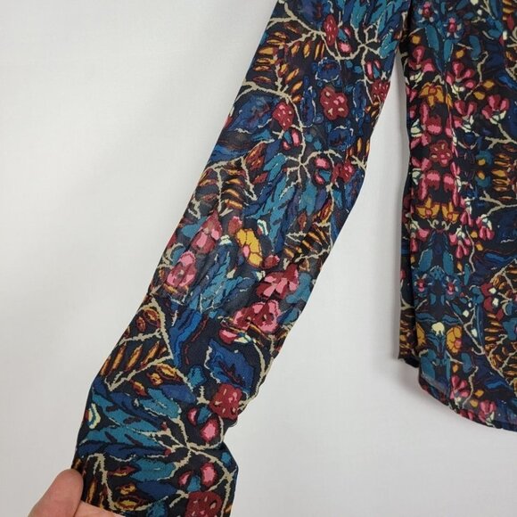 Converse All Star Womens Floral Blouse XS Sheer Chiffon Boho Hippie Oversized - Picture 4 of 13